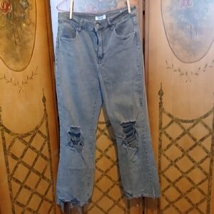 Zenana Outfitters Gray Distressed Wide Leg Jeans